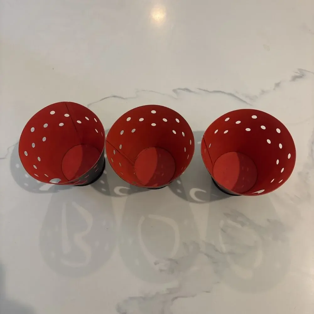 Set Of 3 HMK Metal Pail Halloween Tea Light Candle Holders Black BOO Silhouette